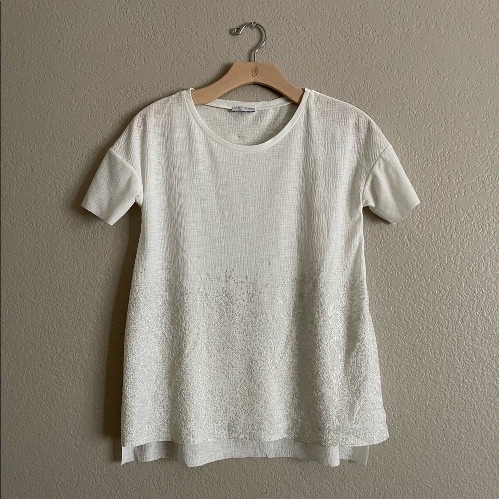 ZARA White Sheer Short Sleeve Top